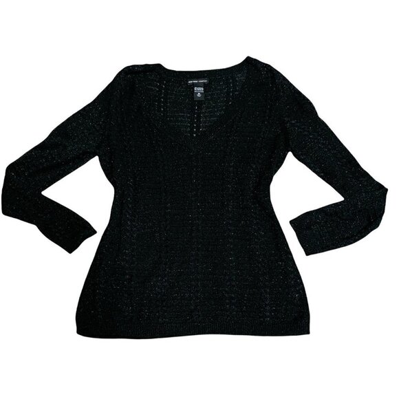 New York & Company M Tunic Sweater Black Silver Metallic Long Sleeve 208E - Picture 2 of 7